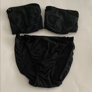 Vintage Olga Christina bundle of 3 black cotton blend body w eyelet sides panty